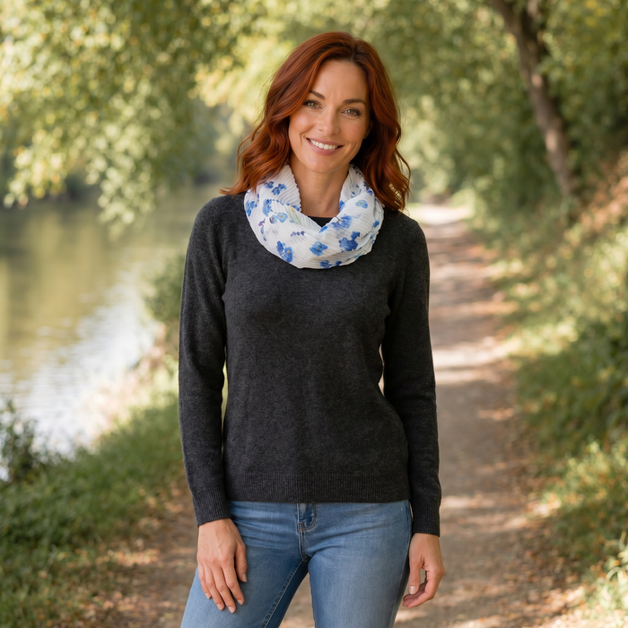 White Forget-Me-Not Magnetic Snood Scarf – Lightweight Floral Neck Scarf