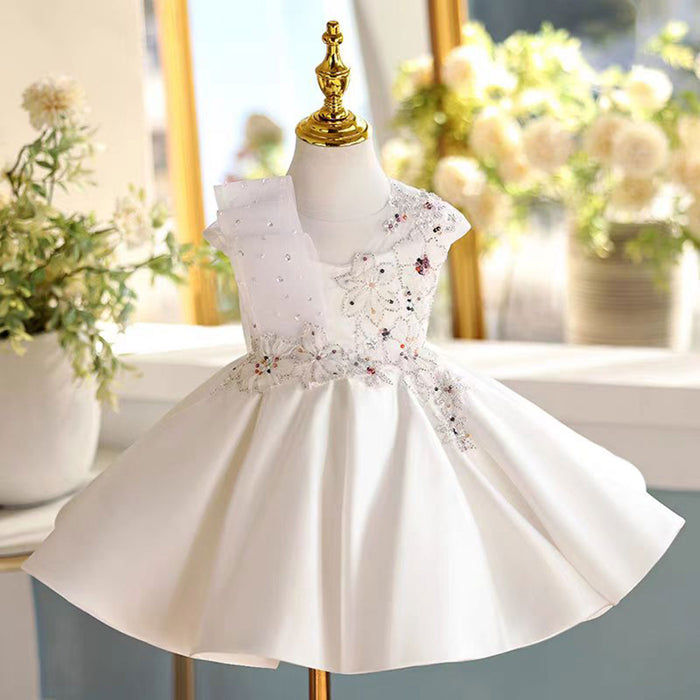 White Girl Dress for Kids 1st Toddler Birthday Party Gown J462