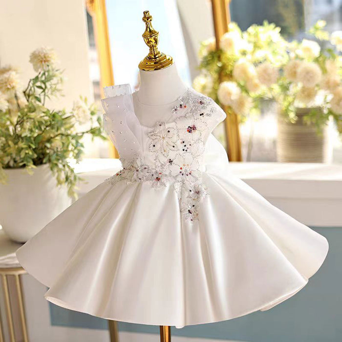 White Girl Dress for Kids 1st Toddler Birthday Party Gown J462