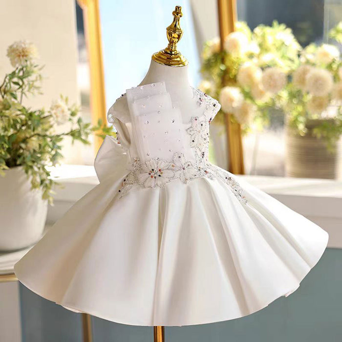 White Girl Dress for Kids 1st Toddler Birthday Party Gown J462