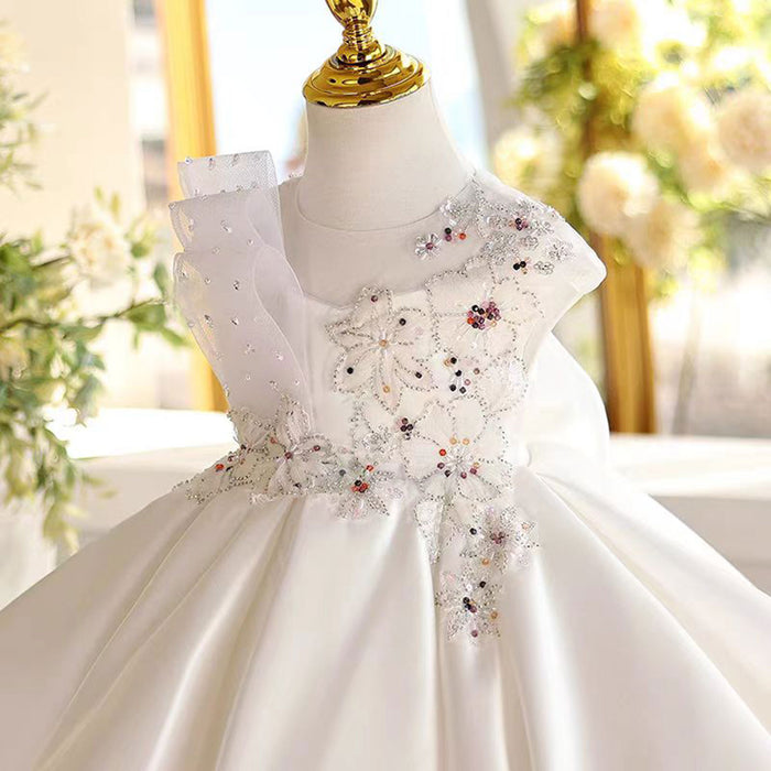 White Girl Dress for Kids 1st Toddler Birthday Party Gown J462