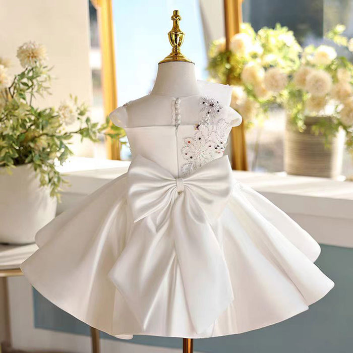 White Girl Dress for Kids 1st Toddler Birthday Party Gown J462