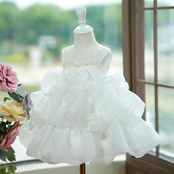 White Girl Dress Kids Toddler Birthday Party Holiday J757
