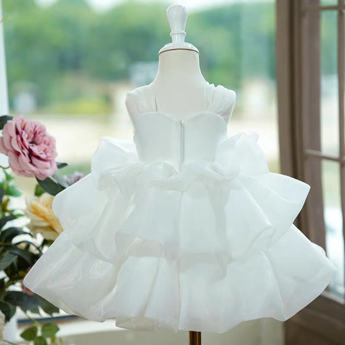 White Girl Dress Kids Toddler Birthday Party Holiday J757