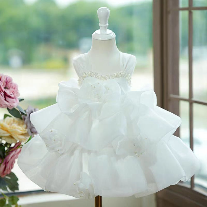 White Girl Dress Kids Toddler Birthday Party Holiday J757