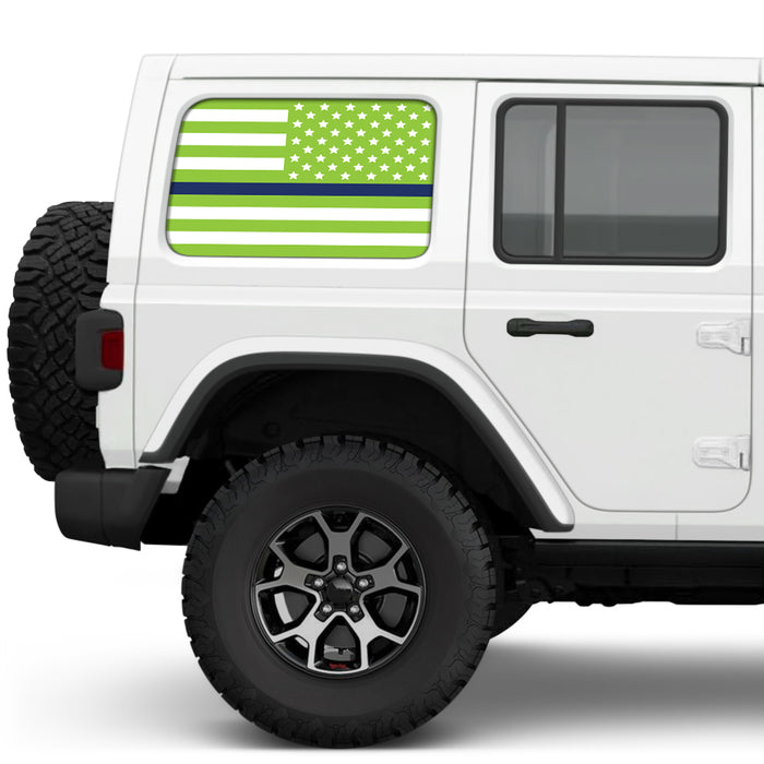 White & Green Thin Blue Line Side Windows Printed Vinyl Decal