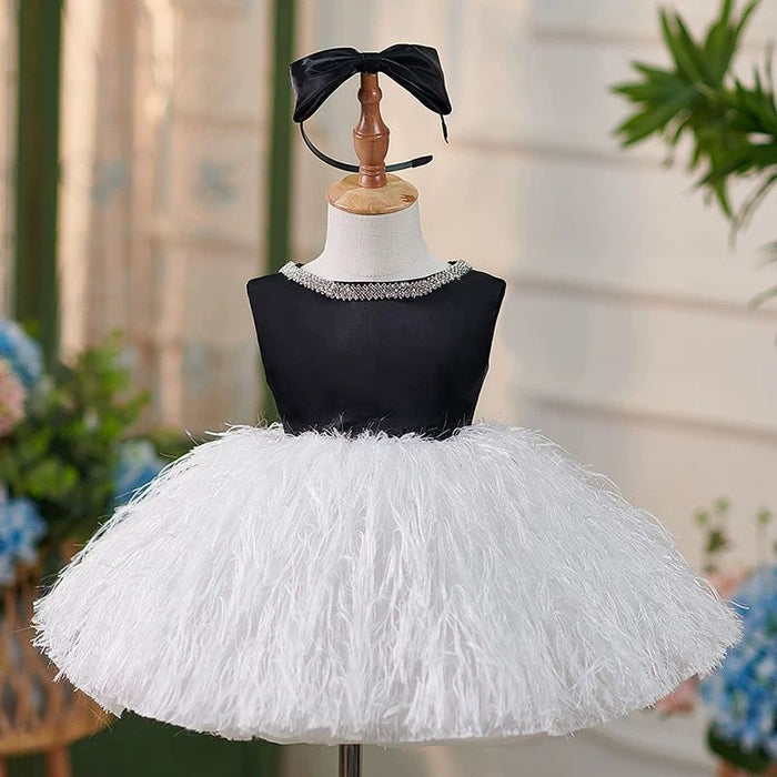 White Pink Girl Dress Feathery Toddler 1st Birthday Party J420