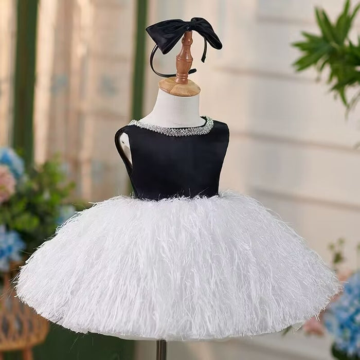 White Pink Girl Dress Feathery Toddler 1st Birthday Party J420