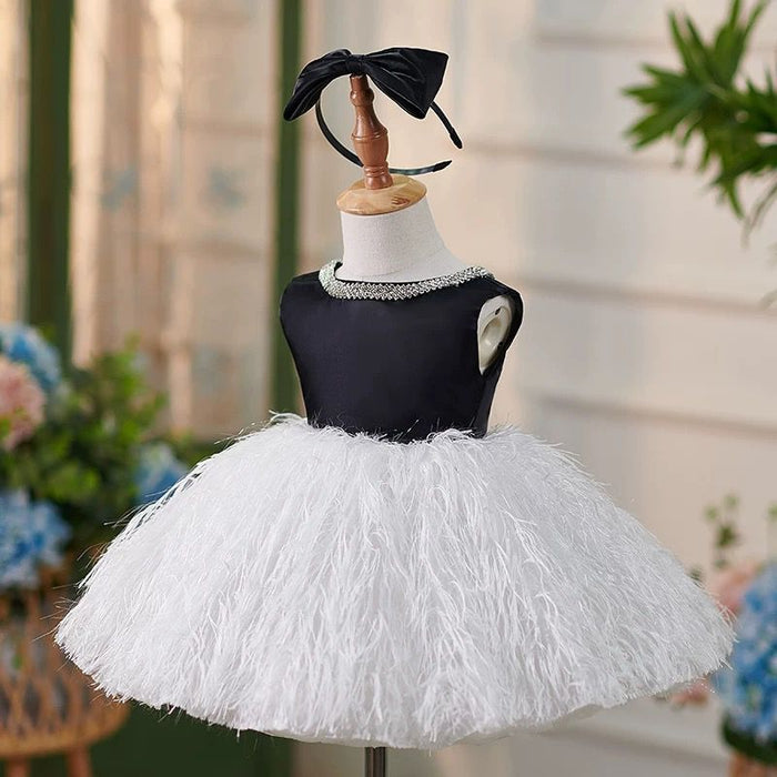 White Pink Girl Dress Feathery Toddler 1st Birthday Party J420