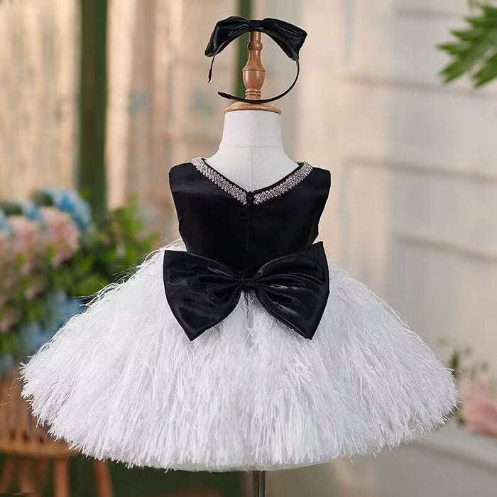 White Pink Girl Dress Feathery Toddler 1st Birthday Party J420