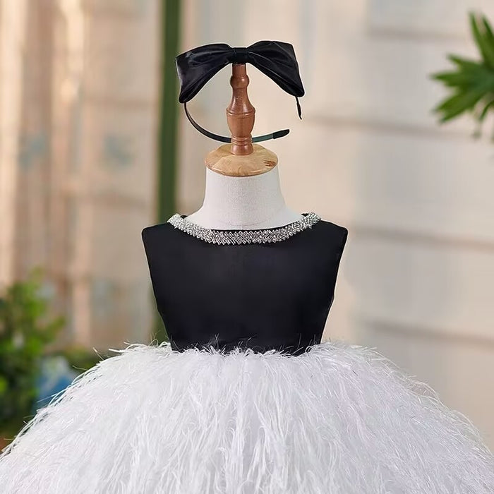 White Pink Girl Dress Feathery Toddler 1st Birthday Party J420