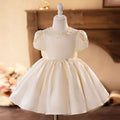 White Satin Girl Dress Toddler Kids 1st Birthday Party First Communion Gown J488