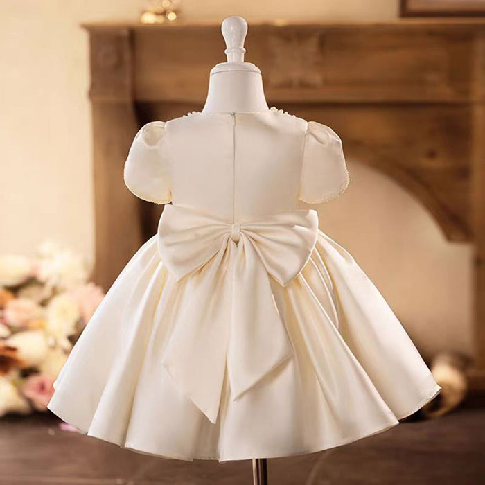 White Satin Girl Dress Toddler Kids 1st Birthday Party First Communion Gown J488