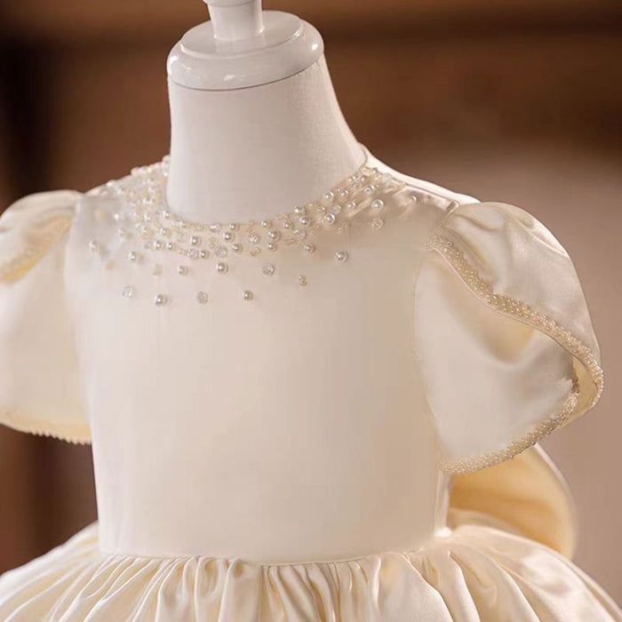 White Satin Girl Dress Toddler Kids 1st Birthday Party First Communion Gown J488