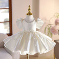 White Satin Girl Dress Toddler Kids 1st Wedding Birthday Party Prom Gown J485