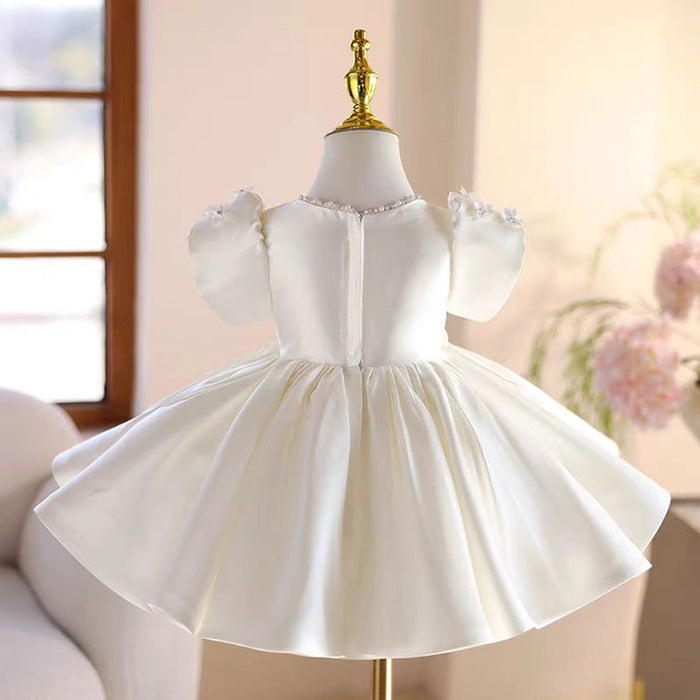 White Satin Girl Dress Toddler Kids 1st Wedding Birthday Party Prom Gown J485