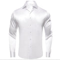 White Solid Satin Men's Long Sleeve Dress Shirt- CY-1642 - SimonVon Shop