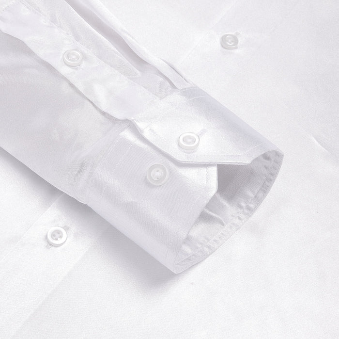 White Solid Satin Men's Long Sleeve Dress Shirt- CY-1642 - SimonVon Shop