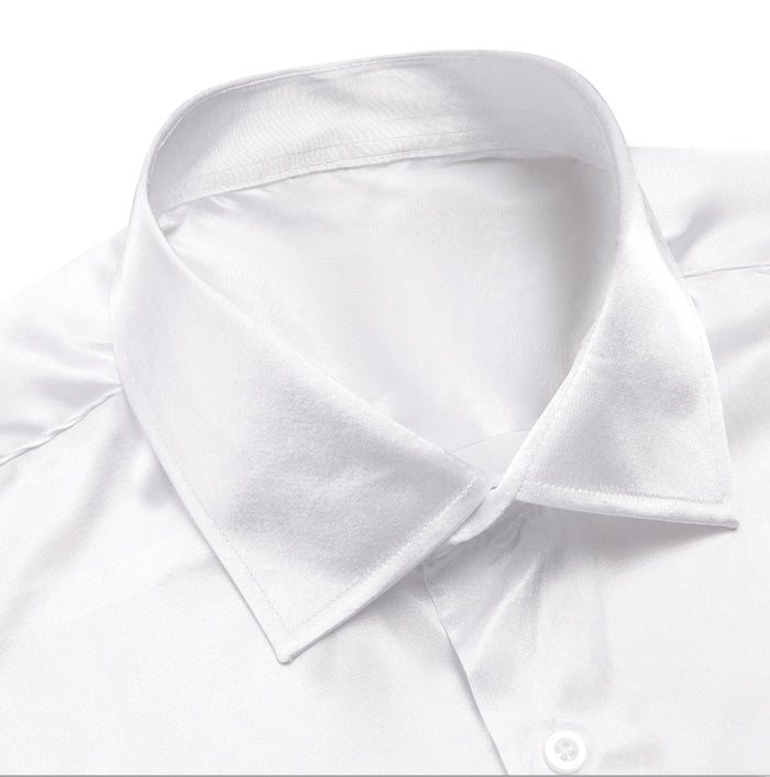 White Solid Satin Men's Long Sleeve Dress Shirt- CY-1642 - SimonVon Shop