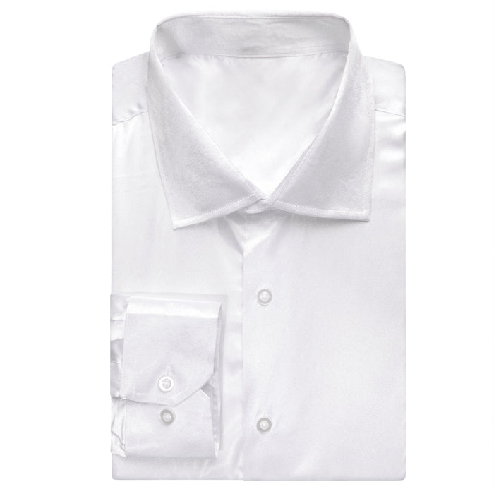 White Solid Satin Men's Long Sleeve Dress Shirt- CY-1642 - SimonVon Shop