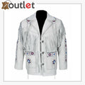 White western style genuine cow leather jacket with pointed chest yokes, front view