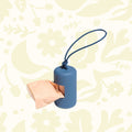 Wild One Navy dog bag dispenser attaches to leash; fits peach fabric or paper bags. Pet waste bag holder for walks.