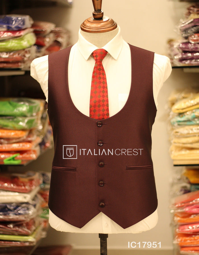 Wine 3-Piece Notch Lapel Suit
