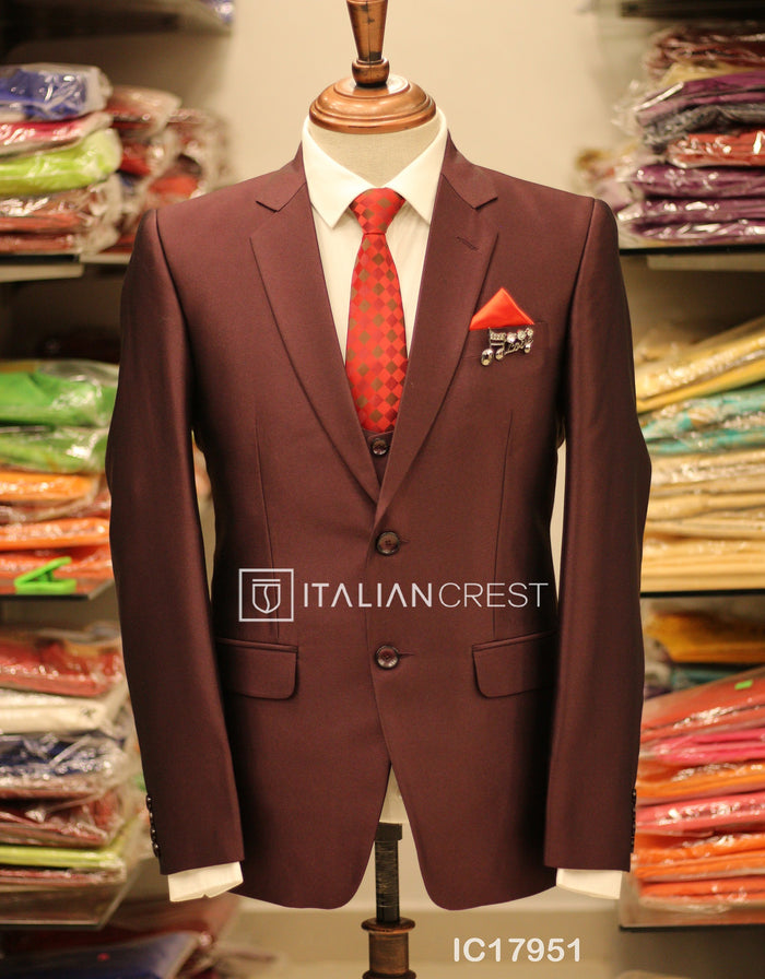 Wine 3-Piece Notch Lapel Suit