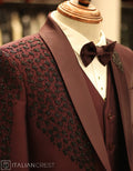 Wine Embroidery Work 3pc Designer Suit