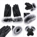 Womans Leather Gloves Grey Fur