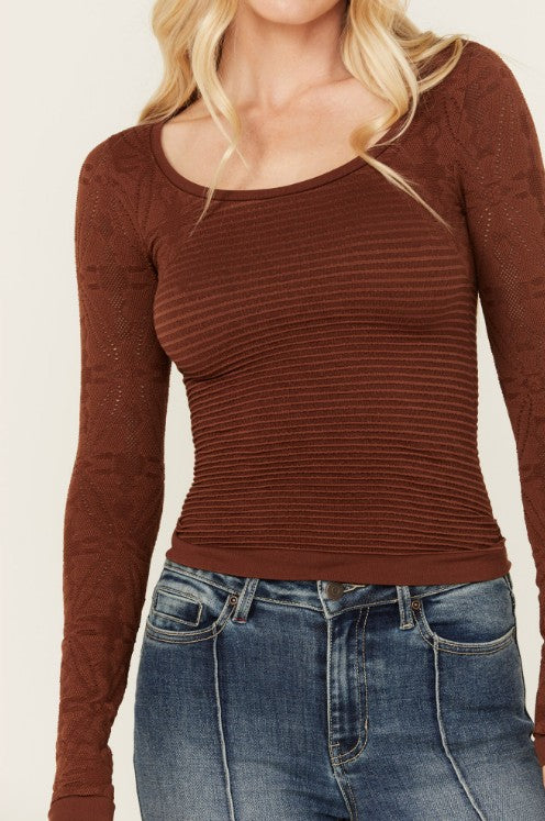 Long Sleeve Jacquard Top Black image 7