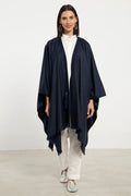 Wool & Cashmere Navy Checks Poncho