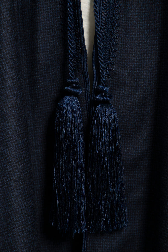 Wool & Cashmere Navy Checks Poncho