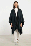 Wool & Cashmere Navy & Green Poncho