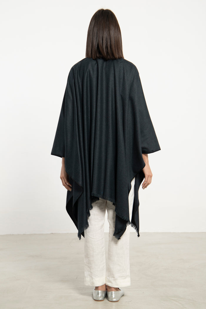 Wool & Cashmere Navy & Green Poncho
