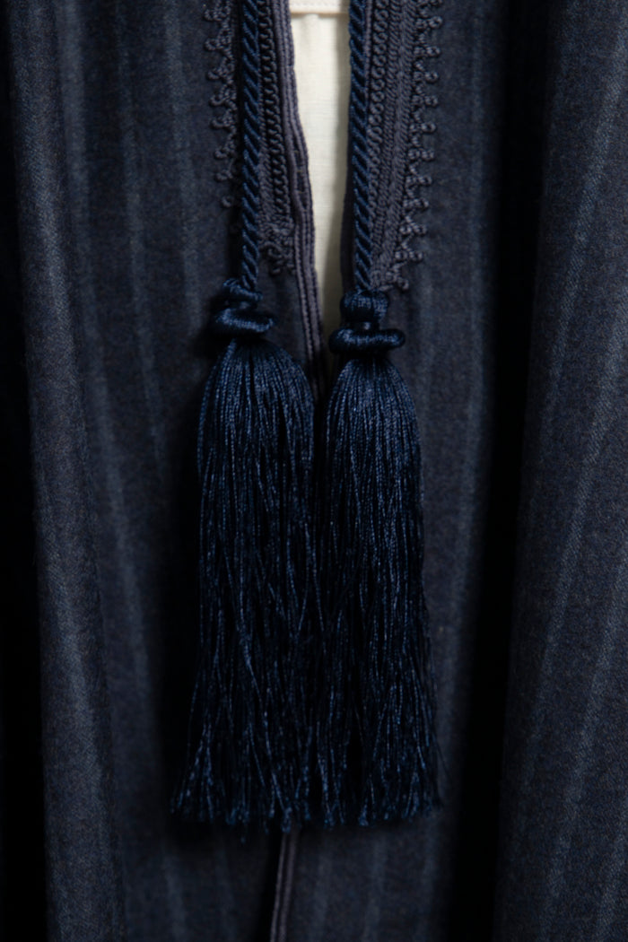 Wool & Cashmere Navy Striped Poncho