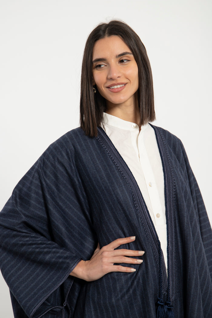 Wool & Cashmere Navy Striped Poncho