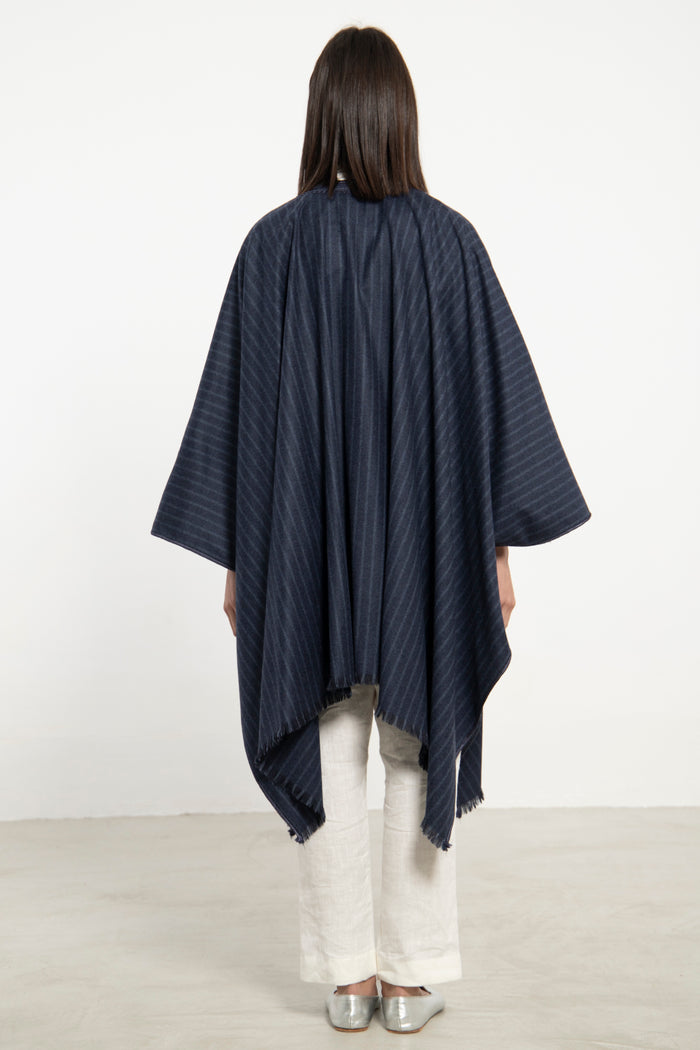 Wool & Cashmere Navy Striped Poncho
