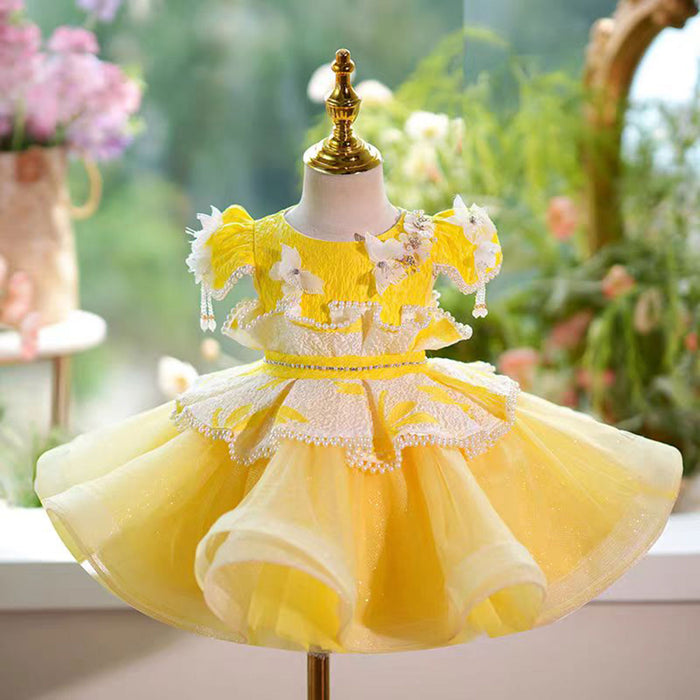 Yellow Flower Girl Dress Princess Kids 1st Birthday Ball Gown J785