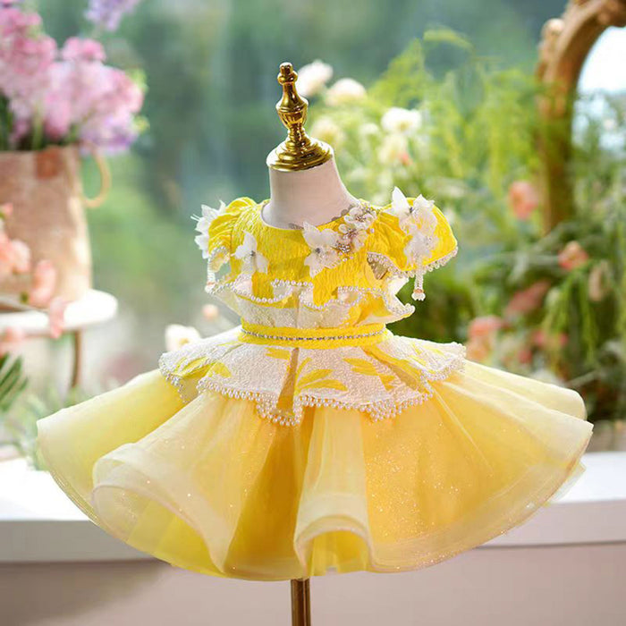 Yellow Flower Girl Dress Princess Kids 1st Birthday Ball Gown J785