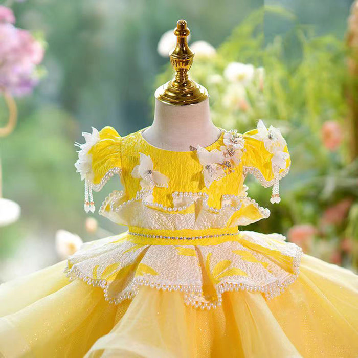 Yellow Flower Girl Dress Princess Kids 1st Birthday Ball Gown J785