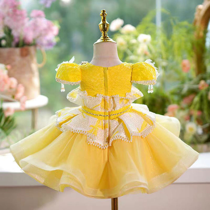 Yellow Flower Girl Dress Princess Kids 1st Birthday Ball Gown J785