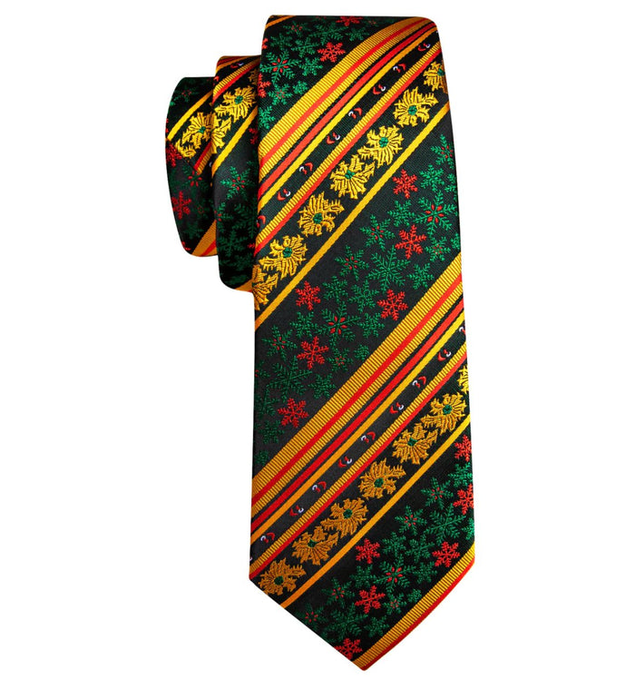 Yellow Green Snowflake Floral Silk Tie Handkerchief Cufflinks Set- N-6542 - SimonVon Shop