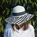 Zebra Print Wide Brim Foldable Hat (57cm) - White/Black
