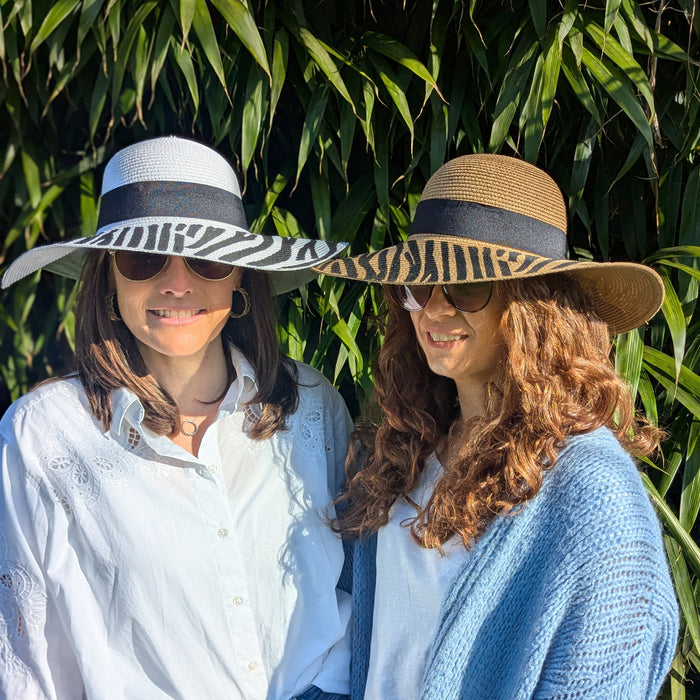 Zebra Print Wide Brim Foldable Hat (57cm) - White/Black